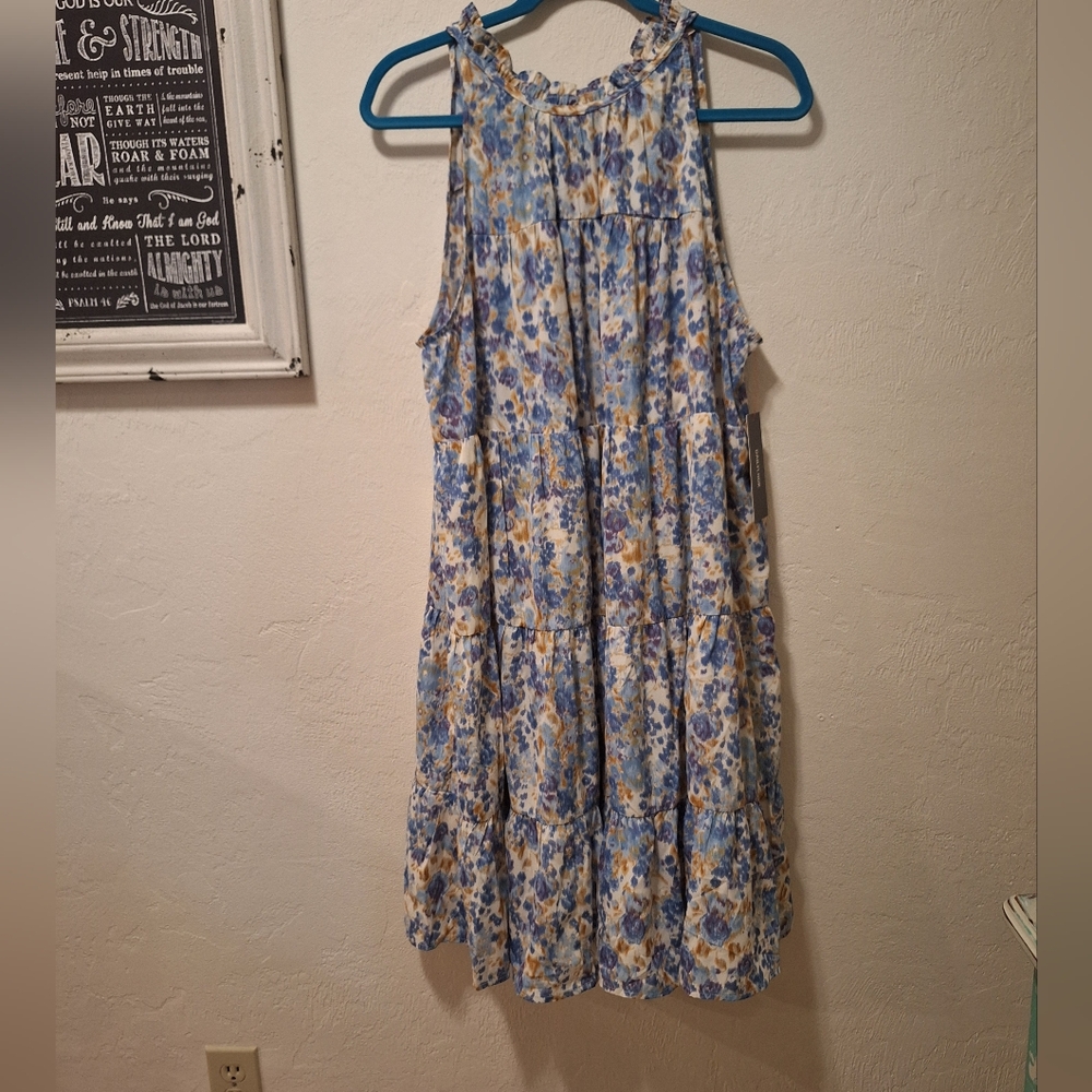 Floral Sleeveless Dress in Blue Multi Size 2x